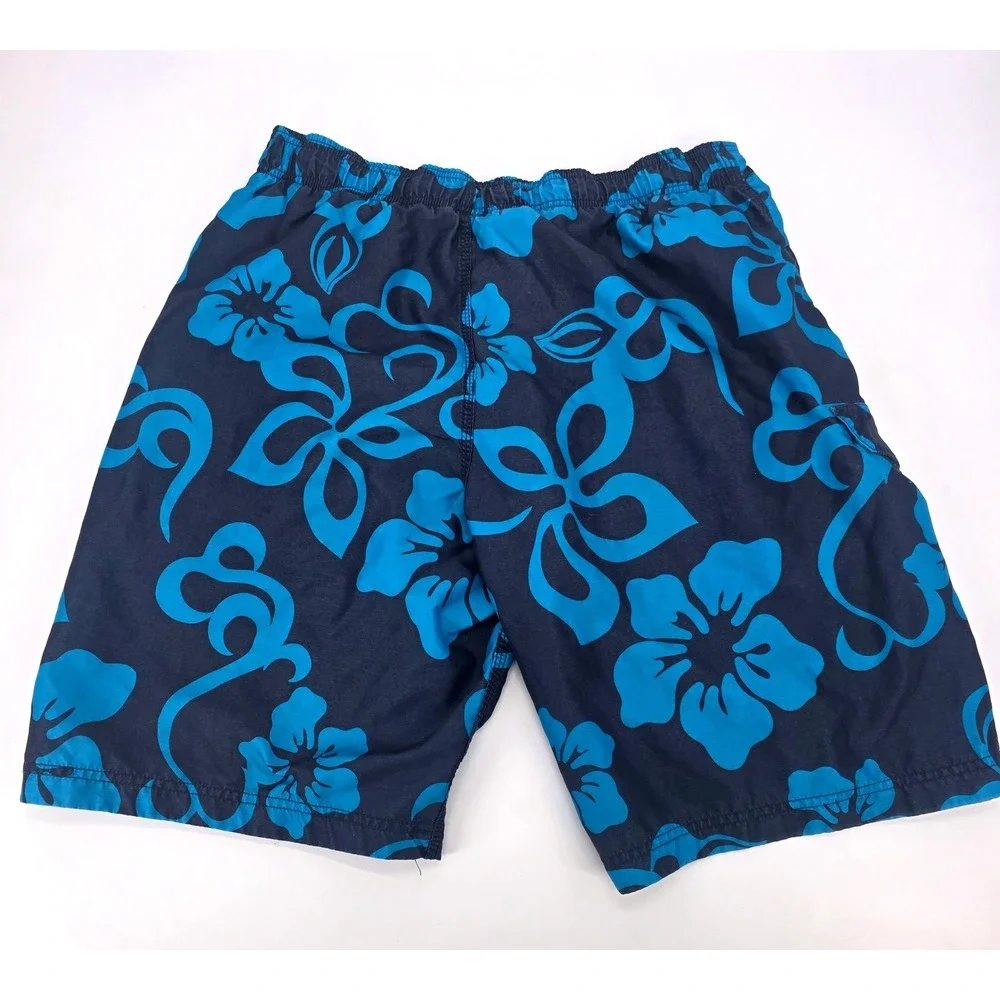 Speedo Mens Floral Hibiscus Swim Trunks Navy‎ Turquoise Cargo Pocket Size M